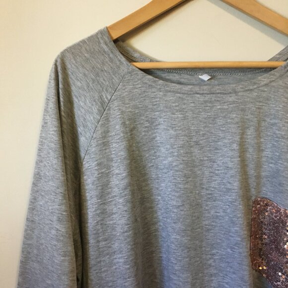 Heathered Grey Womens High Low Rose Gold Sequin Pocket Shirt 4X - Picture 3 of 15